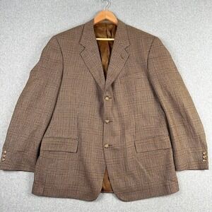 Majer Tailored By Maconde Mens Brown Glen Plaid 3-Button Sport Coat Blazer 42?